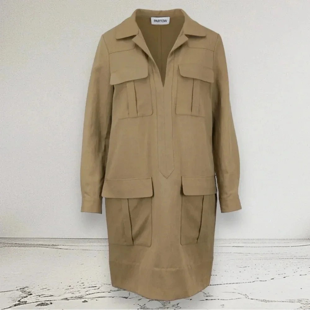 NEW PARTOW Adler Khaki Flap Pocket Trench Dress